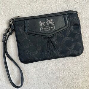 Coach Black Signature Jacquard Wristlet | Leather Trim